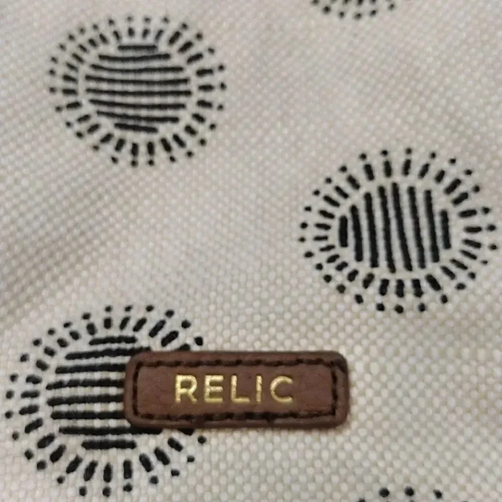 RELIC Printed Cream Canvas and Tan Faux Leather Shoulder Tote‎ Bag